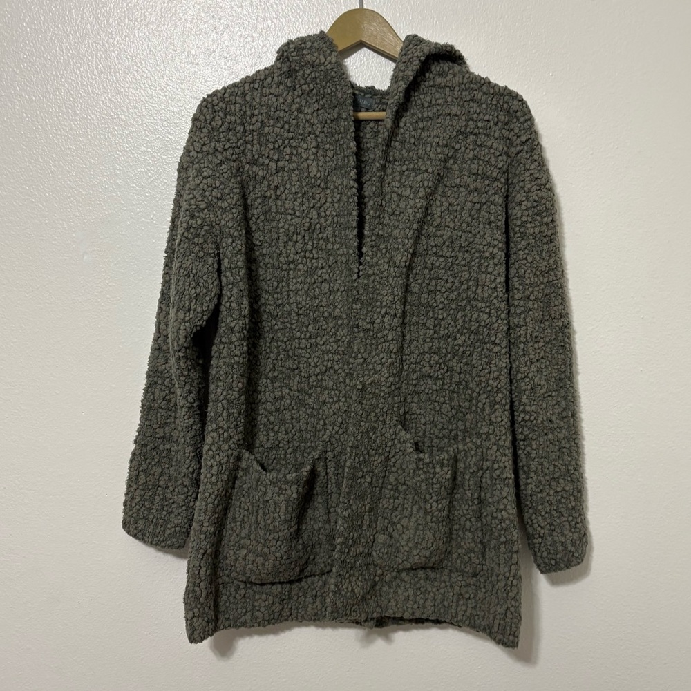 Barefoot Dreams Size Small / Medium Green Boucle Knot Open Front Hooded Cardigan